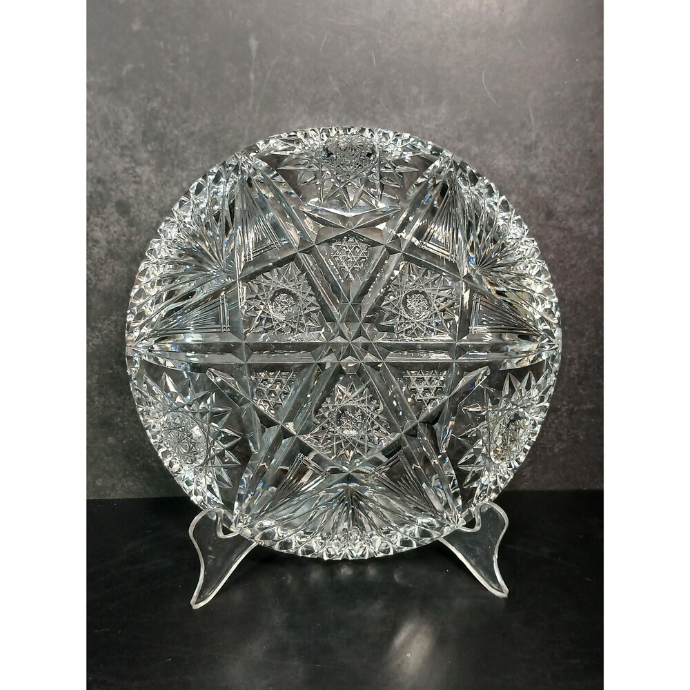 Antique American Brilliant Period Crystal Cut Sunburst Glass Bowl